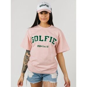 Fore All Pink Green LPGA Golfie Tee Sz M Country Club Summer Spring Girly Indie